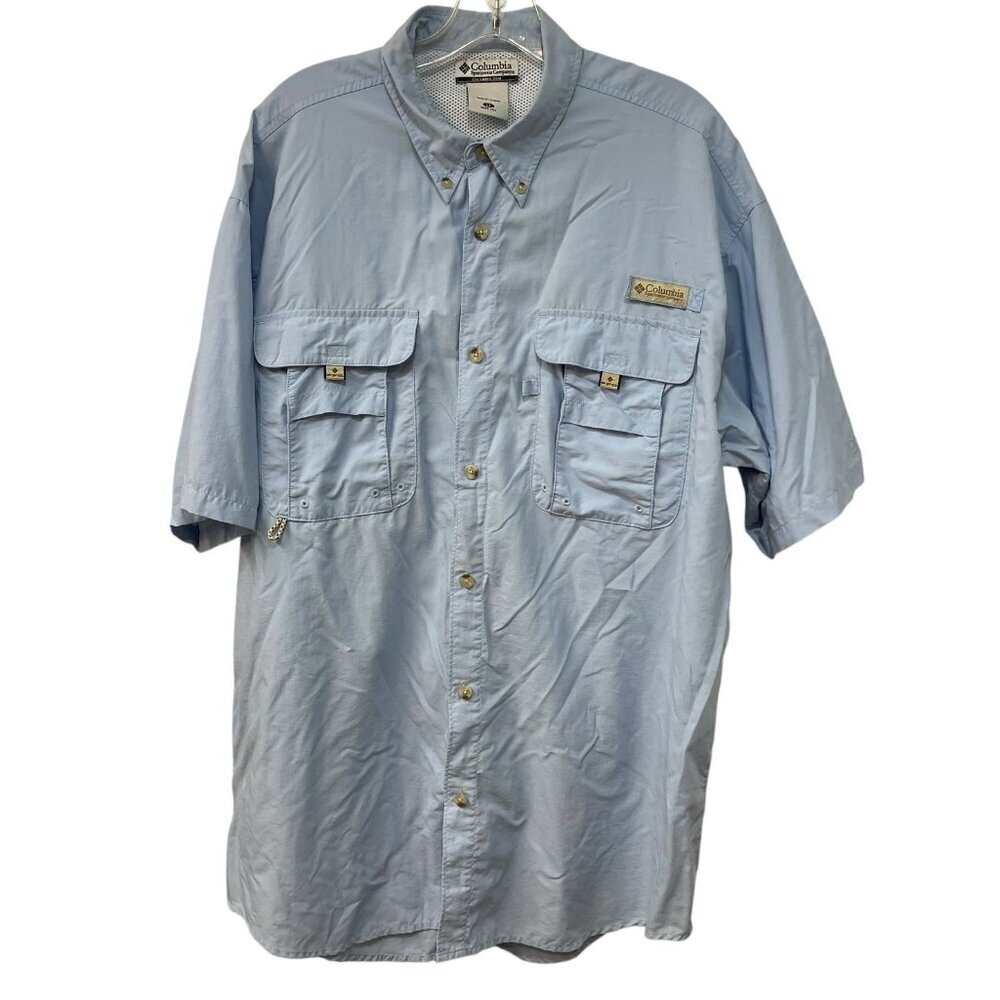 Vintage Columbia PFG Technical Fishing Button Down Shirt Blue Cotton Large Tall